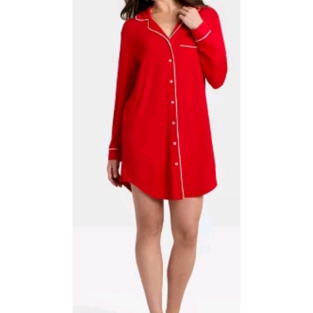 Women's Auden Cloud Knit Modal Notch Collar Nightgown Size XL -red New